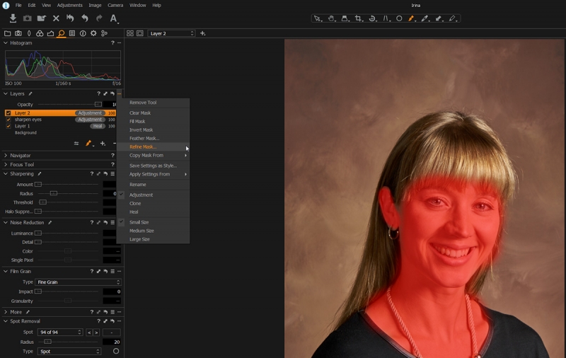 The new Refine Mask tool allows you to blend the masked adjustment smoothly into the unmasked area.