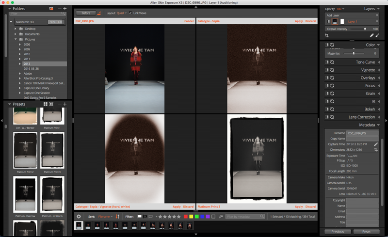 In the Audition Presets mode, you can compare, apply, or discard any of Exposure X3's many effects.