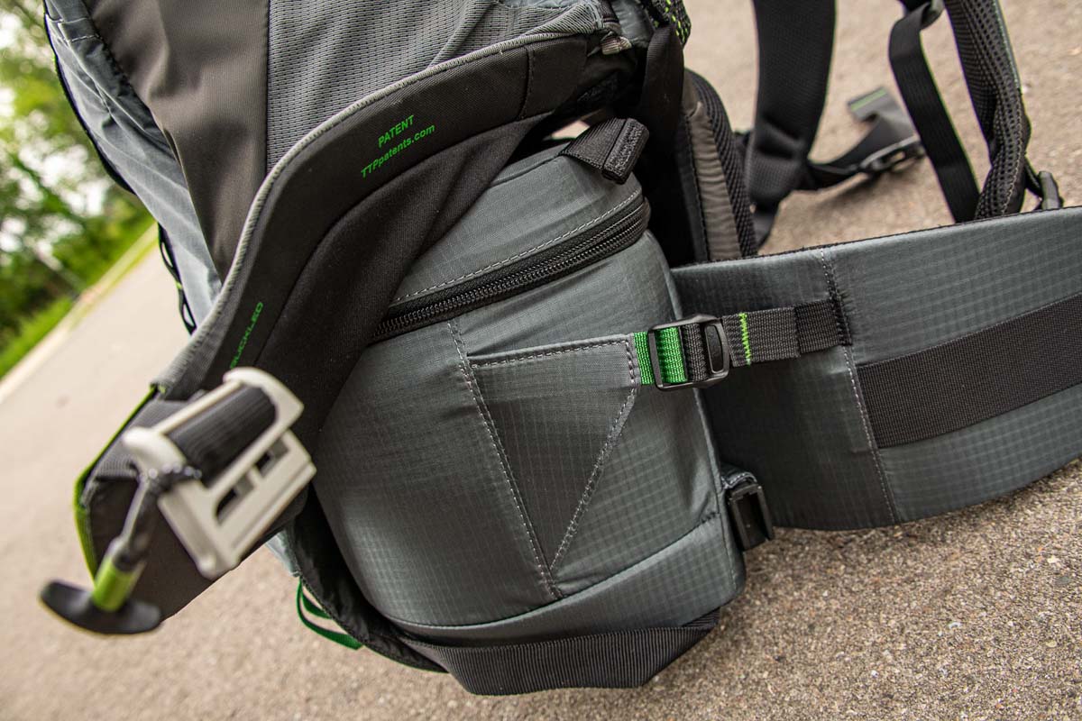 Side view of the belt pack part of a MindShift Rotation backpack