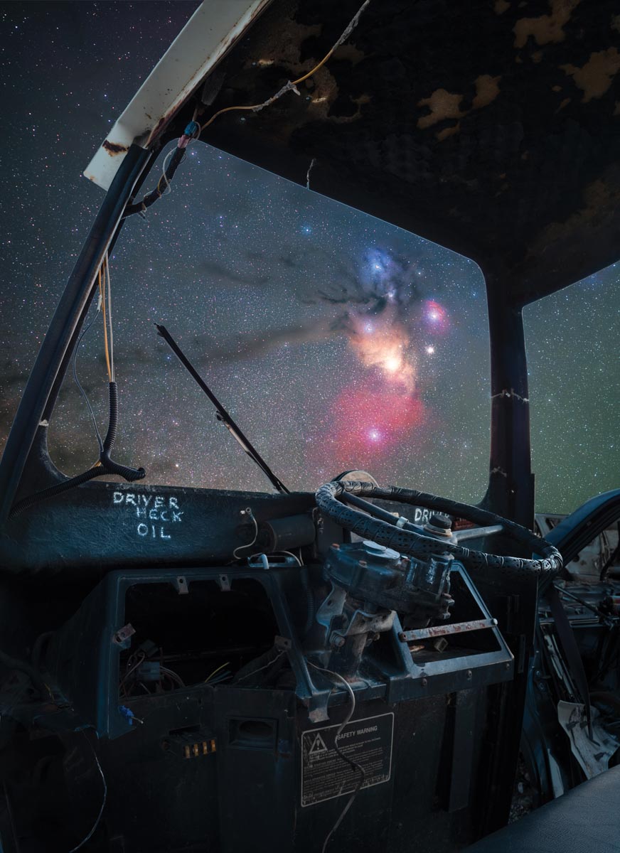 the pink colors of the Milky Way in a night sky