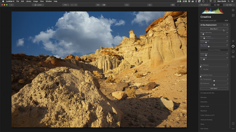 If the direction of light in your replacement sky
is coming from the wrong side, the Flip Sky in
Advanced Settings fixes it instantly.